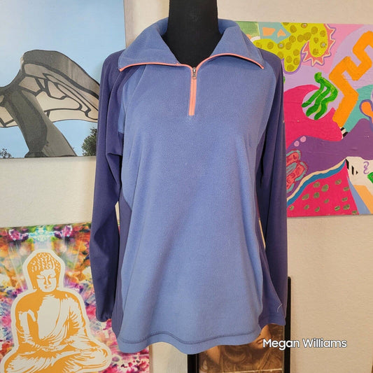 COLUMBIA Size Large Blue Coral Orange Fleece 1/4 Zip Pullover Sweatshirt Jacket